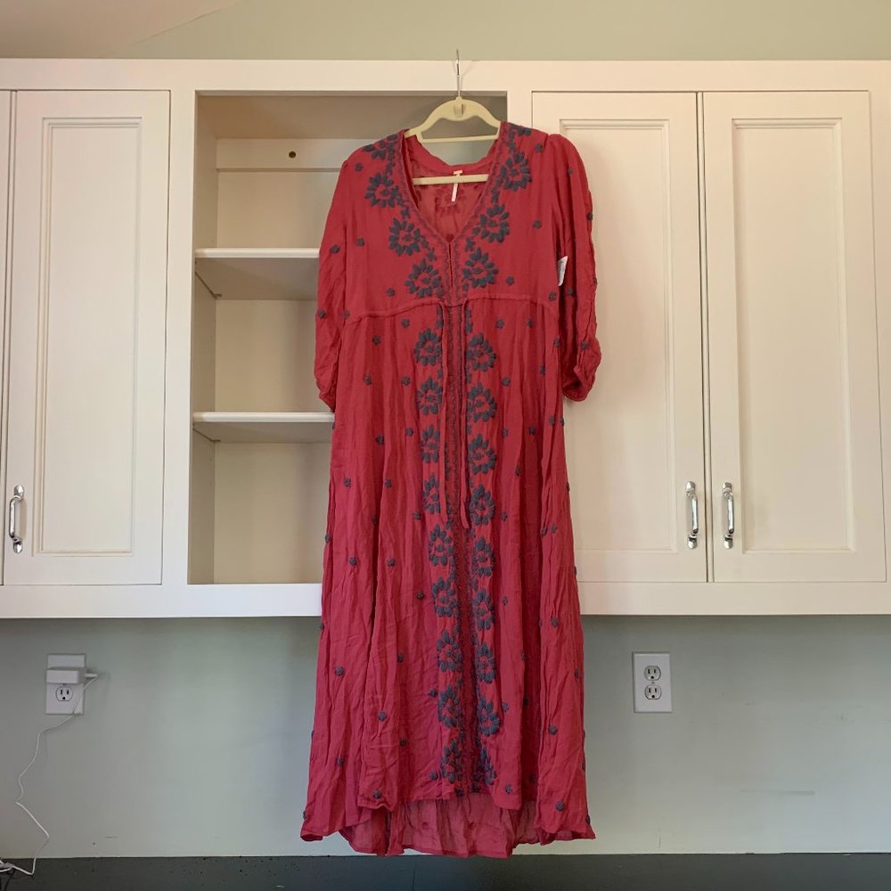 Free People Embroidered Maxi Dress Red (S)